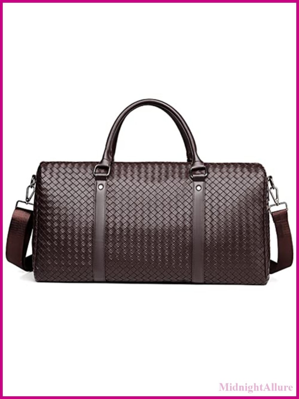 Water Resistant PU Leather Duffle Bag Men Woven Weekender Carry On